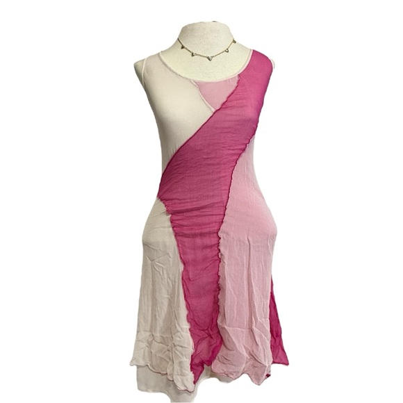VINTAGE ARMANI delicate retro Y2K silk pink & white whimsical mini dress - Picture 1 of 14